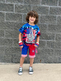 Kids Punk Patriotic Shorts with Star patch Suspender Straps pockets boys baby girls