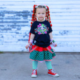 Girls Punk Skirt with Suspender Straps Christmas Candy Cane Ruffles Skirt Red White Green  toddlers big girl