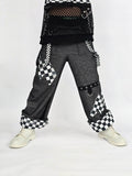 Z-Bolts Baggy Jeans for Kids and Adults 90's skater style dark denim pants with Checkered Star or Bolts patches Lots of pockets Suspenders