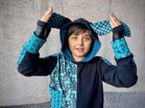 Kids Punk Bunny Hoodie Shirt in chocolate or teal for boys and girls