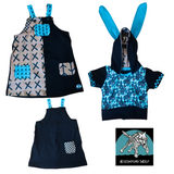 Suspender Jumper and Bunny Hoodie Set in Mocha Mousse and Teal for girls