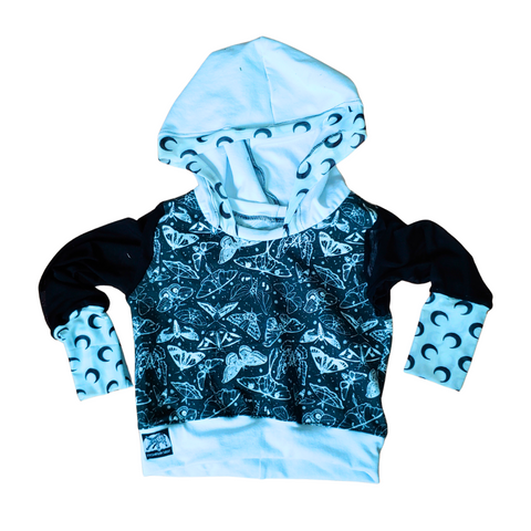 Moth Monochrome Hoodie top for girls Moon Mesh Sleeves Monochrome Black and white