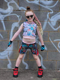 Graffiti Punk Bike Shorts for boys and girls with suspender straps