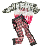 Kids Red Tartan Plaid Pants with Punk Straps Unisex Boys and girls