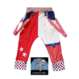 Kids Punk Jogger Shorts Kids Mesh Checkered Stars Red White Blue street style accents striped suspender straps Boys Girls
