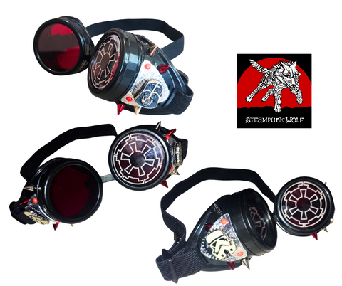 Spiked Steampunk Goggles Black Red Villain Star Wars  Handmade Eyewear
