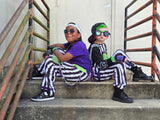Monochrome Striped Overalls Beetlejuice Burton Kids Unisex Sizes Custom Made Dungarees