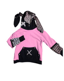 Aqua and Black Punk Bunny Hoodie Long Ears Mesh Checkerboard Handmade Top Shirt Kids and Adults Other Colors Available