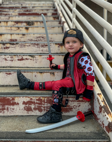 Red Dead pool Kids Outfit Vegan leather red and black punk boys pants vest shirt