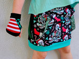 Punk Christmas Skeleton Mini skirt for girls in black,red,green and aqua with suspender straps