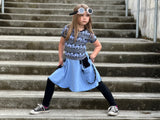 Pastel Skull Pocket Dress for Girls with hoodie, punk straps and twirly skirt
