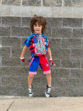 Kids Punk Patriotic Shorts with Star patch Suspender Straps pockets boys baby girls