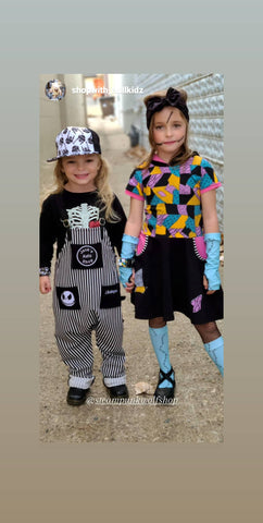 Monochrome Striped Overalls Jack Skeleton  Burton Kids Unisex Sizes Custom Made