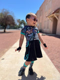 Moon Moth Pocket Dress for Girls with hoodie, punk straps and twirly skirt