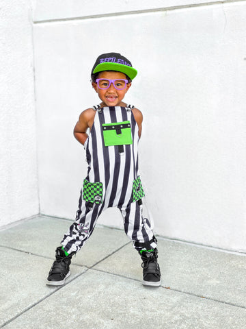 Monochrome Striped Overalls Beetlejuice Burton Kids Unisex Sizes Custom Made Dungarees