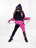 Pink Punk Skinny Pants for boys and girls black mesh with checkered accents suspender strap