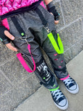 Zombie Collab Baggy Denim Kids Pants with Punk Straps Patches