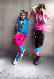 Punk Kid harem Shorts  for kids in black with Pink Turquoise