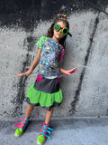 Zombie Collab Neon Pink and Lime Ruffle Skirt Toddler Girls Handmade