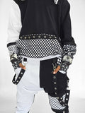 Monochrome Jogger Pants for boys and girls black mesh with checkered accents suspender strap