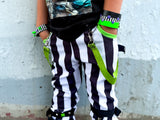 Kids Black and White Striped Skinny Pants with Punk Straps Beetlejuice Halloween costume Handmade boys girls
