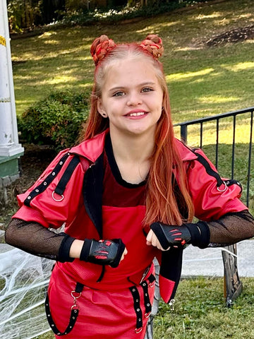 Kids Pleather Gloves Slasher Red & Black Fingerless gloves  Vegan Leather Kids Adults