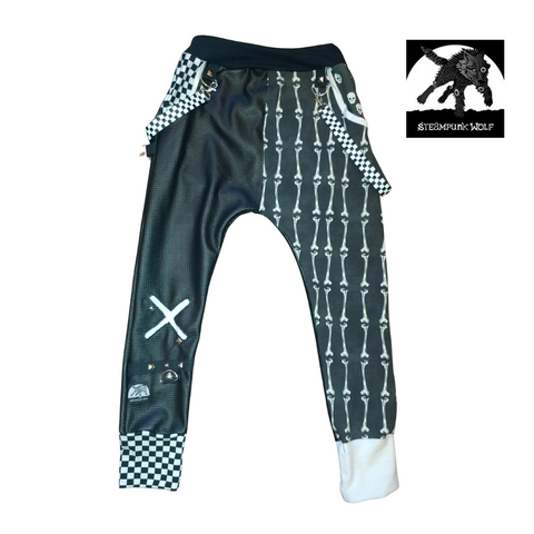 Kids skeleton bones Pants Vegan Leather PantsPunk Suspender Straps