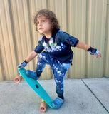Skulls Row Kids Jogger Bottoms Shorts Pants in Pastel Pink Aqua Lilac Pockets and Punk Strap
