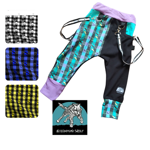 Choose Your Color Jogger Pants with Suspender Straps for kids handmade 8 Fabric Choices Boys Girls Styles