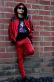 Red MJ Pants for kids unisex vegan leather Holiday Christmas Valentine's Halloween