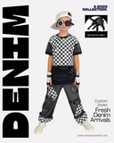 Z-Bolts Baggy Jeans for Kids and Adults 90's skater style dark denim pants with Checkered Star or Bolts patches Lots of pockets Suspenders