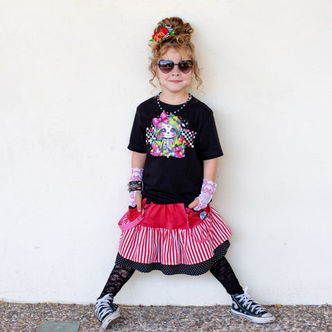 Girls Punk Skirt with Suspender Straps Christmas Candy Cane Ruffles Skirt Red White Green  toddlers big girl