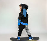 Blue and Black Punk Bunny Hoodie Long Ears Mesh Checkerboard Handmade Top Shirt Kids and Adults