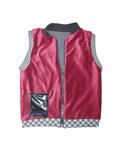 Corduroy Zip Vest for boys girls unisex style punk style burgundy red or black with checkered accents