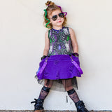 Spiders Halloween Pocket Dress for Girls in purple and green