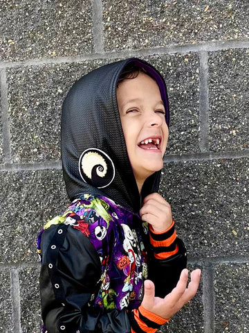 Halloween Nightmare Hoodie for Kids Vegan Leather Jack Skeleton Patch Handmade Clothing