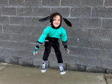 Aqua and Black Punk Bunny Hoodie Long Ears Mesh Checkerboard Handmade Top Shirt Kids and Adults Other Colors Available