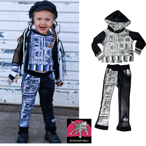 Steampunk Print Toddler Outfit hoodie and top