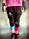 Punk Kid harem Shorts  for kids in black with Pink Turquoise