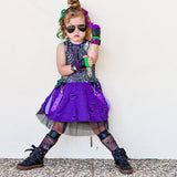 Spiders Halloween Pocket Dress for Girls in purple and green