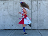 Patriotic Punk Twirly skirt or skirted bummies skort red white blue with Suspender Straps pockets girls and Mom sizes Street style