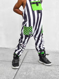 Monochrome Striped Overalls Beetlejuice Burton Kids Unisex Sizes Custom Made Dungarees
