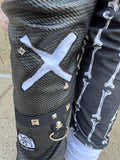 Kids skeleton bones Pants Vegan Leather PantsPunk Suspender Straps