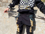 Gold and Black Kids Joggers with straps ,unisex boys girls vegan pleather pants