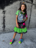 Zombie Collab Neon Pink and Lime Ruffle Skirt Toddler Girls Handmade