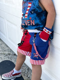 Kids Punk Patriotic Shorts with Star patch Suspender Straps pockets boys baby girls
