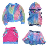 Rainbow Tie Dye Mesh Tank Top Hoodie for kids with checkered accents,2 color options