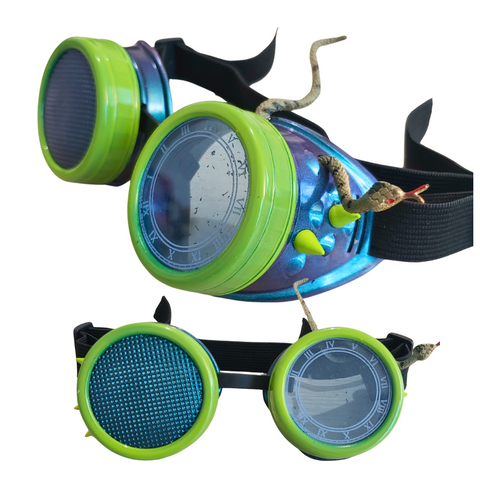 Snake Goggles Metallic Blue Green  Steampunk Eyewear