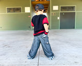Z Crew Baggy Jeans for Kids and Adults 90's skater style dark denim pants lots of pockets Suspender straps turn up cuffs