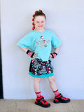 Punk Christmas Skeleton Mini skirt for girls in black,red,green and aqua with suspender straps